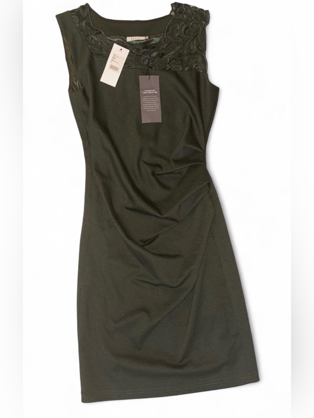 Sleeveless Olive Midi Dress with Lace Yoke